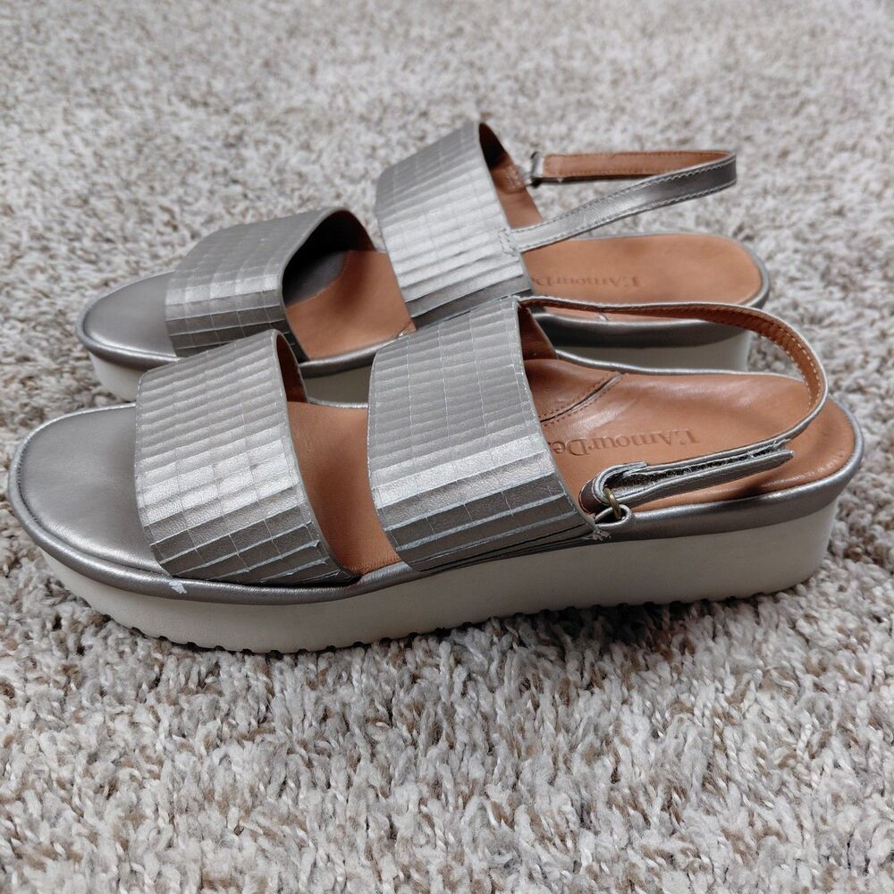 L'Amour Des Pieds Abruzzo Slingback Platform Wedge Sandals Womens 8.5 M Leather